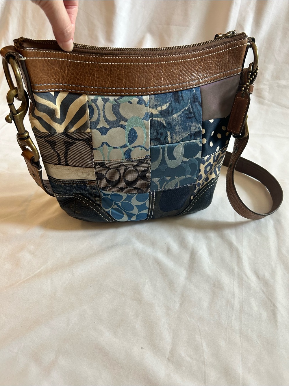 Coach Patchwork Denim and Brown Leather Crossbody - Picture 3 of 17
